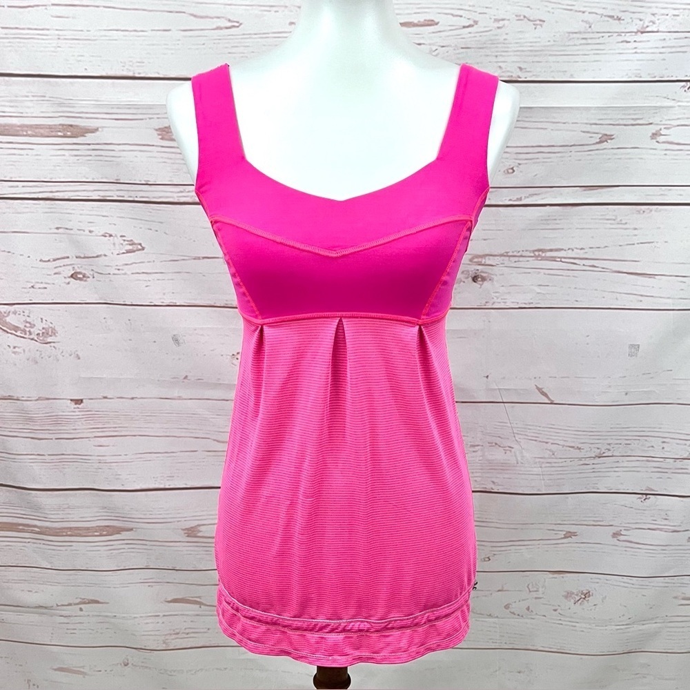 Lululemon Elevate Run Tame Me Hot Neon Pink Long Tank Top Cinch Waist